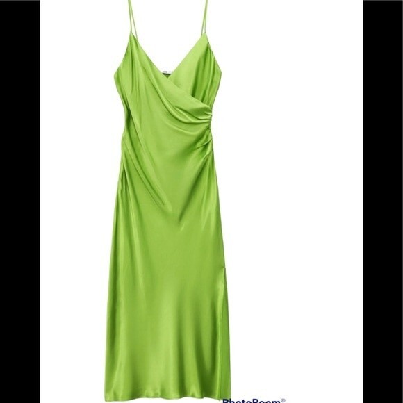 ZARA Satin Dress Lime Green Viral - Picture 4 of 12